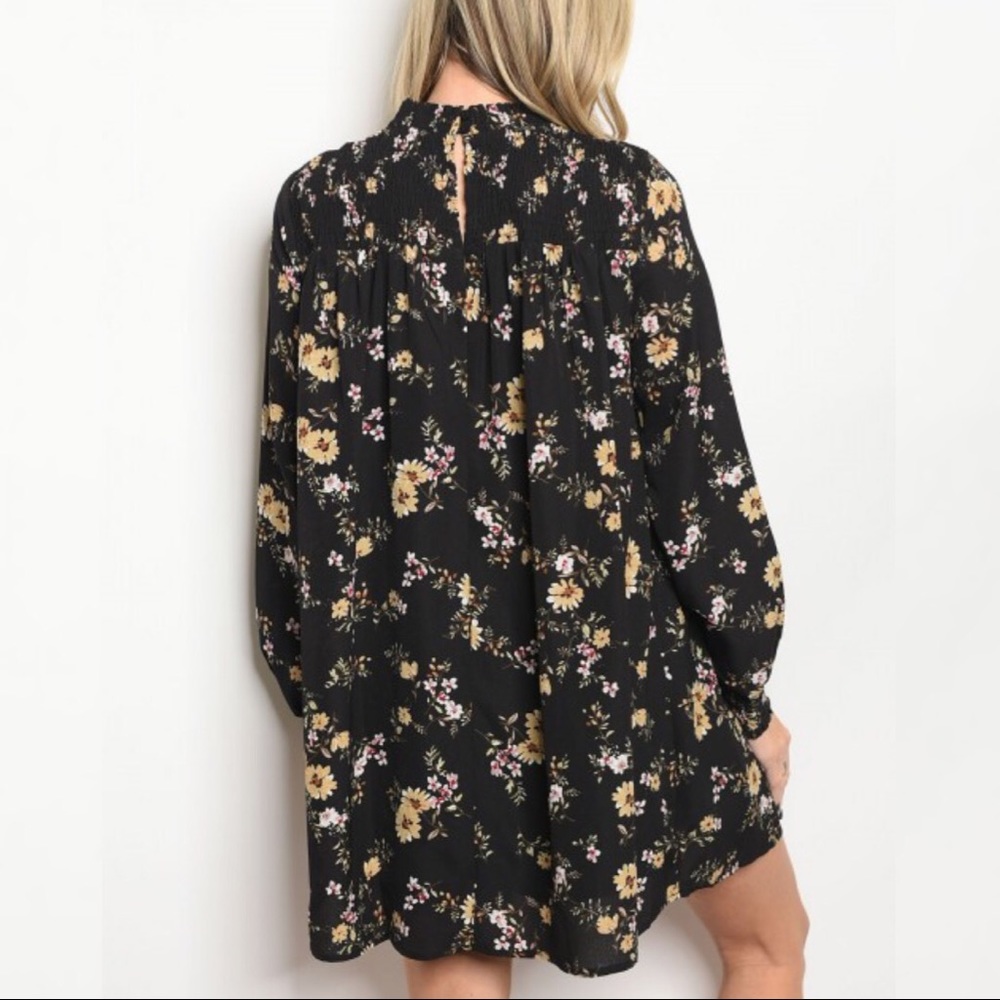Sunflower Bohemian Mock Cuffed Tunic Dress Top - Picture 3 of 7